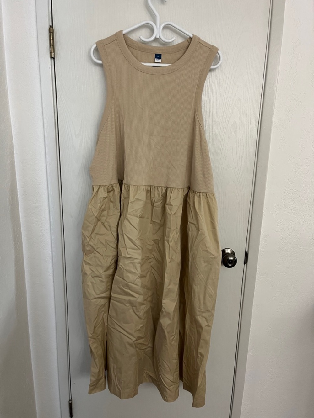 Old Navy Beige Sleeveless Tiered Midi Dress